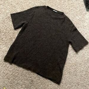 ZARA Ribbed Stretch Elbow Sleeve Stretch Crewneck Sweater Size Med